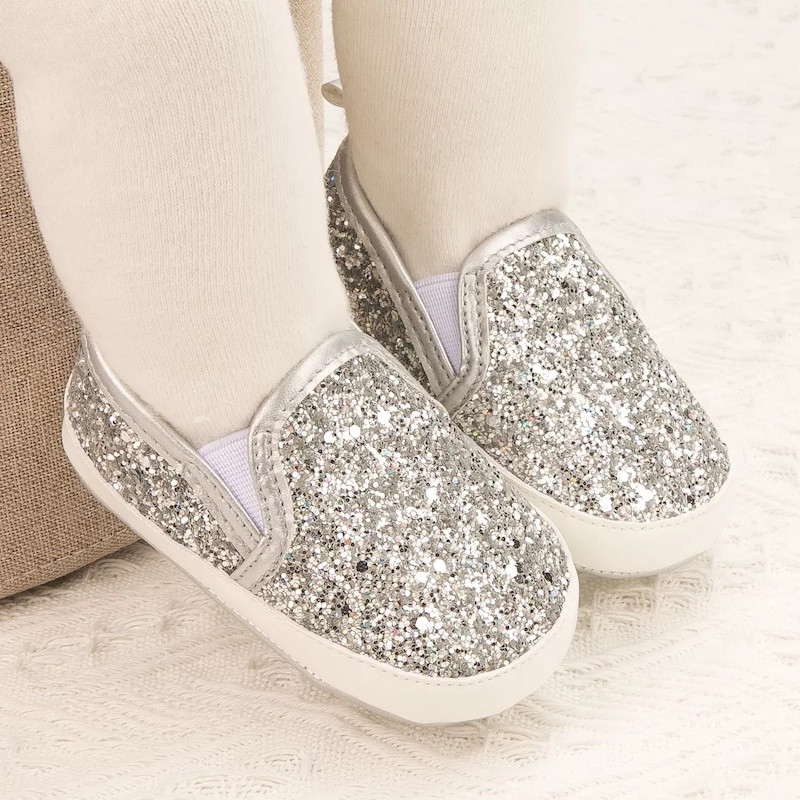 First Walker Sequin High Quality Moccasins Casual Comfortable Soft sole Flat Lazy Loafers baby toddler girl shoes Silver